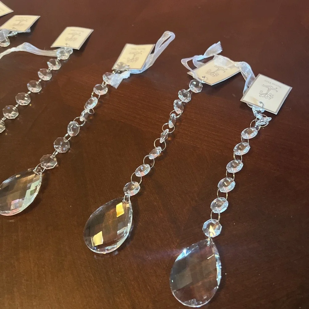 Crystal Clear Glass Christmas‎ Wedding Party Ornaments Teardrop Shape Set Of 6